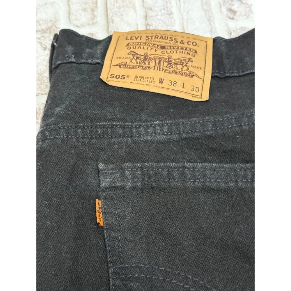 Vintage Levis 505 Orange Tab Black Jeans Made USA Mens 38x30 Straight Leg 1997